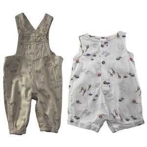 Carter's Baby Overalls + Romper Set Size Newborn NB Safari Animals Snap Closure